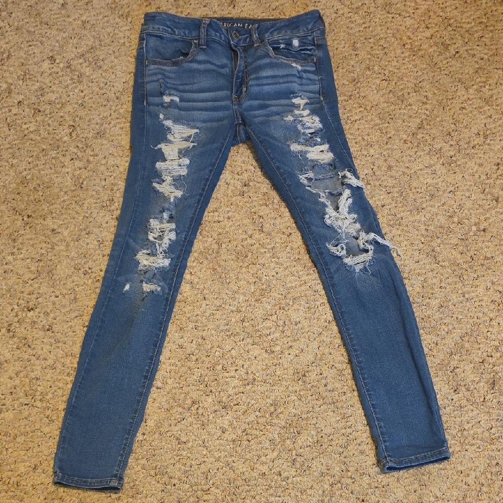 American Eagle Outfitters Distressed Skinny Jeans - Blue